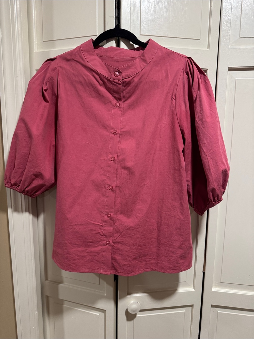 Source Unknown Rose Pink Button-Front Puff Sleeve Blouse